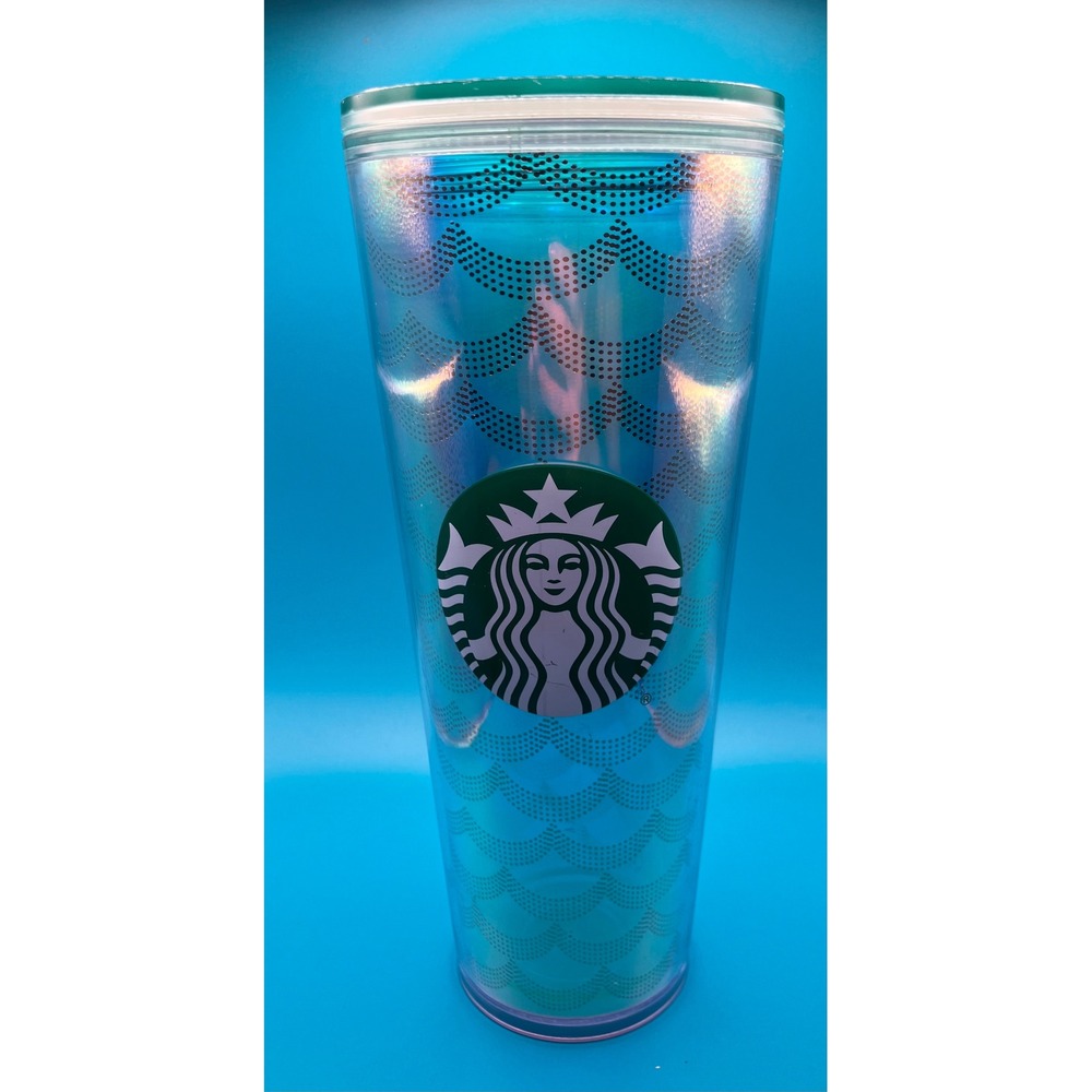 Starbucks Tumbler 24oz Teal Iridescent Mermaid Scale Cold Cup No Straw